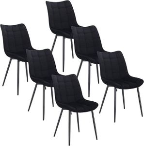 WOLTU 6 x Esszimmerstühle 6er Set Esszimmerstuhl Küchenstuhl Polsterstuhl Design Stuhl mit Rückenlehne, mit Sitzfläche aus Samt, Gestell aus Metall, Schwarz