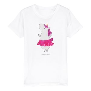 Mr. & Mrs. Panda 3-4 Jahre (98/104) Organic Kinder T-Shirt Einhorn Ballerina - Weiß - Geschenk, Unicorn, Einhorn Deko, Kinder T-Shirt Jungen, Einhörner, Feiern, Wohnung