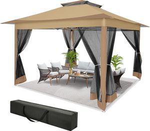 Pavillon 3.6x3.6m, Faltpavillon,Festzelt Gartenzelt mit 4 Gaze Seitenteilen, UV-Schutz 50+, Doppeltes Dach mit Belüftungsloch, inkl. Tragetasche