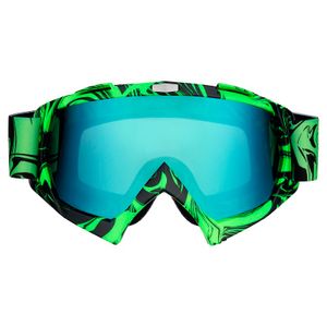 Motocross Brille hellgrün mit blau-grünem Glas