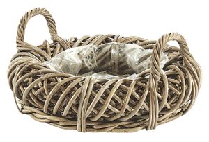 Kobolo miska na rośliny pierścień doniczka na rośliny - kształt wieńca wykonany z rattanu w kolorze szarym Kubu - 40x11/17 cm - z folią