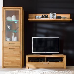 Wohnwand, Kernbuche massiv geölt, FOSSANO-06, 3-teilig, mit LED-Beleuchtung Wohnwand, Kernbuche massiv geölt, FOSSANO-06, 3-teilig, mit LED-Beleuchtung