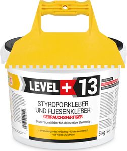 Súprava Lepidlo na polystyrén pripravené na použitie 5 kg Biele lepidlo na dekoratívne korkové obklady LEVEL+13 a plastový tmel zub 5x5 mm