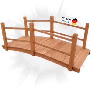 DELUKE® Holzbrücke mit Geländer MILAN Braun | 140x60x56cm | Gartenbrücke Teichbrücke Holzsteg Gartendeko Teich Garten Zierbrücke Hinterhof-Brücke Deko