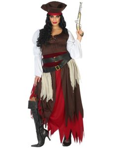 Piraten-Kostüm für Damen Übergröße Faschingskostüm braun-rot