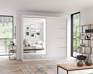 Šatní skříň s posuvnými dveřmi Šatní skříň s posuvnými dveřmi 203 cm + zrcadlo Bílá/bílá Multi 42