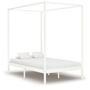 BEST WARE- Betten gut im Vintage-Stil,140 x 200 cm Design Himmelbett-Gestell Weiß Massivholz Kiefer 140 x 200 cm,Bettrahmen mit Lattenrost Einfach zu montieren