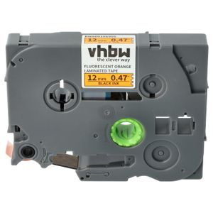 vhbw 1x Schriftband-Kassette kompatibel mit Brother PT 1290VP, 1300, 1290RS, 1290DT, 1290SBVP Etiketten-Drucker 8m x 12mm Schwarz auf Neon-Orange