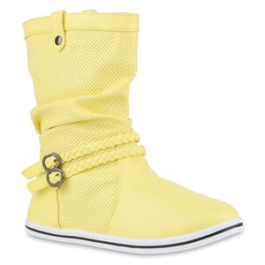 VAN HILL Damen Schlupfstiefel Sportliche Stiefel Boots Schnalle 902291, Farbe: Gelb, Größe: 42