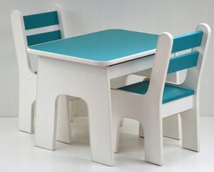 Kindersitzgruppe Kindertisch + 2 Stühle Kinderesstisch Kinderlerntisch Bausteintisch Spieltisch; türkis