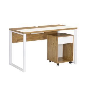 B&D home Schreibtisch mit Rollcontainer Set | Bürotisch mit Schublade Ablagefläche für Jugendzimmer, Büro| modern | Wildeiche Optik, 120cm