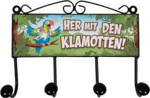 Her mit den Klamotten Kleiderhaken Leiste mit 4 Haken mit lustigem Papagei