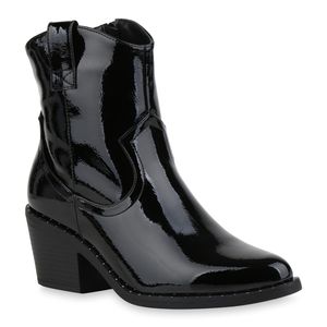 Mytrendshoe Damen Stiefeletten Cowboy Boots Leicht Gefütterte Booties 831538, Farbe: Schwarz, Größe: 38