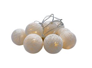 LED Lichterkette mit 10 Raphia Kugeln - weiß - Deko Beleuchtung mit Baumwollkugeln - Tischdeko Weihnachtsdeko Stimmungslicht