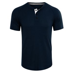 Männer Casual Pullover T-Shirt Tops Kurzarm Rundhalsausschnitt Knopf Lose Tops Bluse,Farbe: Königsblau,Größe:L