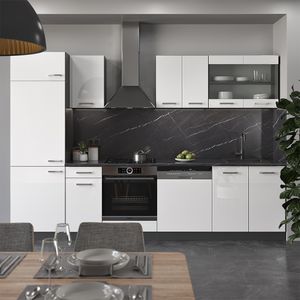 Vicco Küchenzeile R-Line, 300 cm ohne Arbeitsplatte, Weiß Hochglanz/Anthrazit