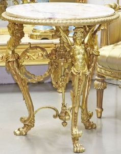 Casa Padrino Luxus Barock Beistelltisch Gold / Weiß - Prunkvoller runder Bronze Tisch mit Marmorplatte - Barock Wohnzimmermöbel