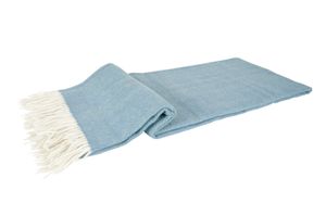 Wolldecke Premium Decke 140 x 200 cm blau als warme Tagesdecke und edles Plaid aus 100 % Wolle