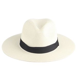Strand-Sonnenhut, Strohgeflecht, UV-Schutz, für Herren und Damen, wasserdicht, Anti-Sonnen-Bootshut für Strand, Weiß