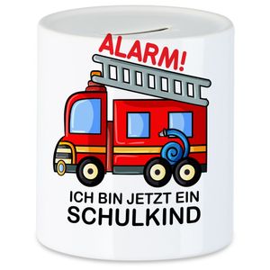 Alarm Ich Bin Jetzt Ein Schulkind Spardose Rotes Feuerwehr-Auto Einschulungsgeschenk Idee