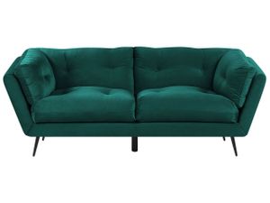 BELIANI Sofa Grün 3-Sitzer aus Samtstoff mit Steppungen und großen Kissen Retro Minimalistisch Wohnzimmer Flur Modernes Design