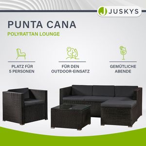 Juskys Polyrattan Lounge Punta Cana L schwarz – Gartenlounge Set 4-5 Personen – Sitzgruppe mit Sessel, Sofa, Tisch & Hocker - Sitzbezüge Dunkelgrau