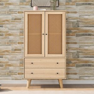 Flieks komoda kredens z 2 szufladami i 2 drzwiczkami, rattan szafki do salonu szafka stojąca stolik pod telewizor 60x40x120cm