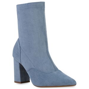 VAN HILL Damen Klassische Stiefeletten Stiefel Blockabsatz Schuhe 839568, Farbe: Hellblau, Größe: 39