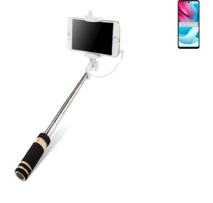 K-S-Trade Selfie Stick kompatibel mit Motorola Moto G60S  Selfiestick kabelgebunden Monopod mit Kabel Stab Stange Selfportrait Handheldstick schwarz