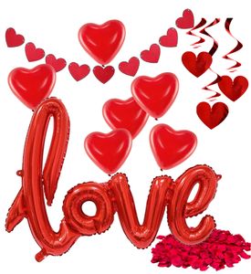 Dekotalent® Valentinstag Dekoration Deko Set Für Sie & Ihn , Valentinstagsdeko , Herzluftballons, Girlande, LOVE Folienballon, Rosenblätter