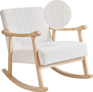 BELIANI Schaukelsessel Cremeweiß aus Bouclé Stoff Gepolstert mit Armlehnen Gummibaumholz Beine Hellbraun Wohnzimmer Babyzimmer Schaukelstuhl