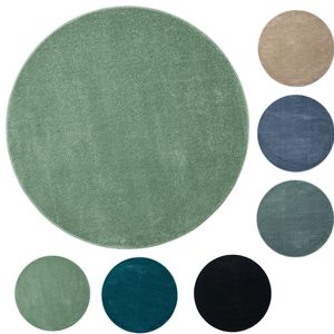 Teppich Rund Wohnzimmer Kurzflor Modern Flauschig Einfarbiges Muster, Farbe:Turkis, Size:160 cm Round