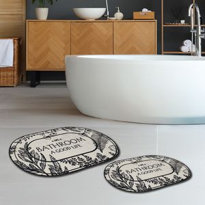 Miqna 2-tlg. rutschfestes Badteppich Set , waschbar (60x100 & 50x60 cm)