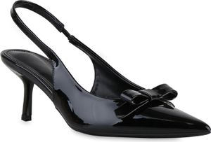 VAN HILL Damen Slingpumps Pumps Spitze Stiletto Schleifen Schuhe 841587, Farbe: Schwarz, Größe: 37