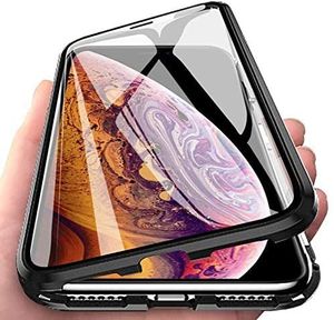 360° Magnet Full Slim Metall Case Schutz Tasche Handyhülle Handyschale mit Panzerglas Vorderseite und Rückseite Schwarz kompatibel mit iPhone SE 2020
