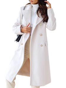 Damen Mantel Strickjacke Trenchcoats Warmer Wollmäntel Casual Turn Down Kragen Outwear Weiß,Größe XS
