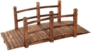 GOPLUS Holzbrücke Holzbruecke aus Tannenholz, Gartenbruecke bis 100 kg, Teichbruecke Braun, Zierbruecke mit Gelaender, 150x67x55cm