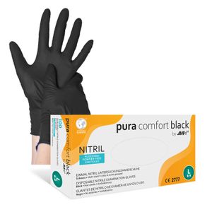 Einmalhandschuhe, Nitril Handschuhe, schwarz, puderfrei, 100 Stück, Größe M, Pura Comfort