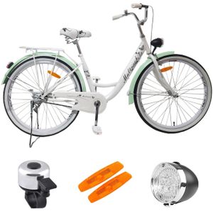 Maltrack mestský bicykel Dreamer, 26 palcov, zadné svetlá, nosič batožiny, zvonček, bicykel mestský bicykel dámsky, biely a mätový