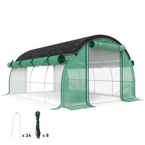 Outsunny Gewächshaus 4 x 3 x 2 m Foliengewächshaus mit 8 Fenster, Rolltüren, Aufrollbar Seitenwänden, UV-beständiger Folientunnel, Winterfest
