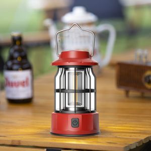 Tragbare Retro Camping Laterne, hängende dimmbare COB Helligkeit Zelt Licht für Camping,Party,Nachtangeln,Wandern, Hausbeleuchtung,Outages Notfall (Rot)