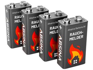 ABSINA 4x Rauchmelder Batterie 9V Block - Alkaline Batterien auslaufsicher für Feuermelder, Bewegungsmelder & Kohlenmonoxid