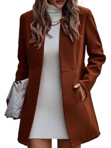 Damen Blazer Outwear Langarm Strickjacke Businessjacken Einfarbig Mantel Jacke Mode Ziegelrot,Größe EU L
