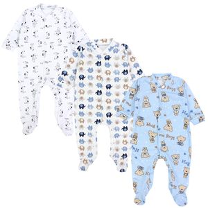 TupTam Baby Jungen Schlafstrampler Langarm Strampler Schlafanzug mit Fuß 3er Pack, Farbe: Farbenmix 3, Größe: 56