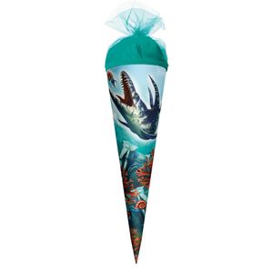 ROTH Geschenk-Schultüte klein Dino Mosasaurus 35 cm rund Tüllverschluss Zuckertüte Schulanfang