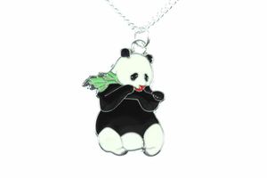 Panda PandaBär Kette Halskette Miniblings 45cm Bär Kinderkette Bambus emailliert