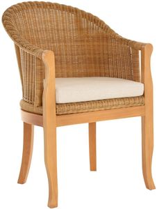 KRINES HOME Rattan-Sessel mit Holzbeinen, Sessel aus echtem Rattan - Rattanstuhl Club (Honig - Dunkel, mit Polster)