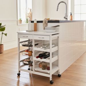 sweeek - Küchenwagen mit Rädern in Holzoptik 65 x 35 cm - Weiß