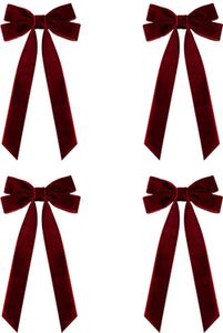 4 Stück Weihnachts-Samt-Schleifenband Geschenke Girlanden Fenster Türen Wände Treppen Schleifenverzierungen handgefertigte Dekoration-Weinrot