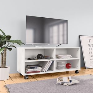 Möbel Fernsehtisch Weiß - TV-Schrank mit Rollen Weiß 90x35x35 cm Holzwerkstoff Vintage-Design DE267037